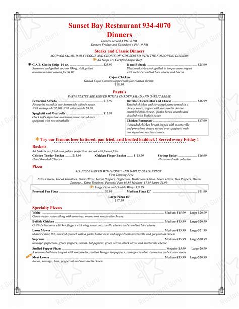 sunset bay restaurant|sunset restaurant menu.